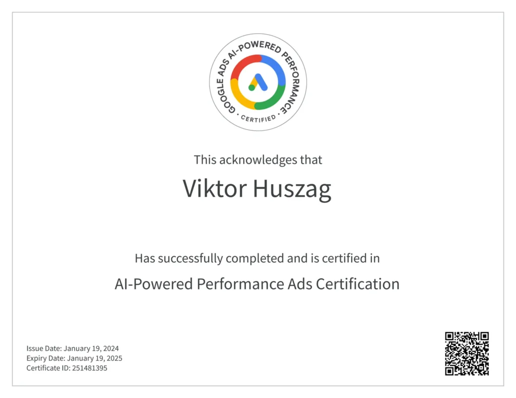 google ads ai powered performance ads certification viktor huszag 1 2048